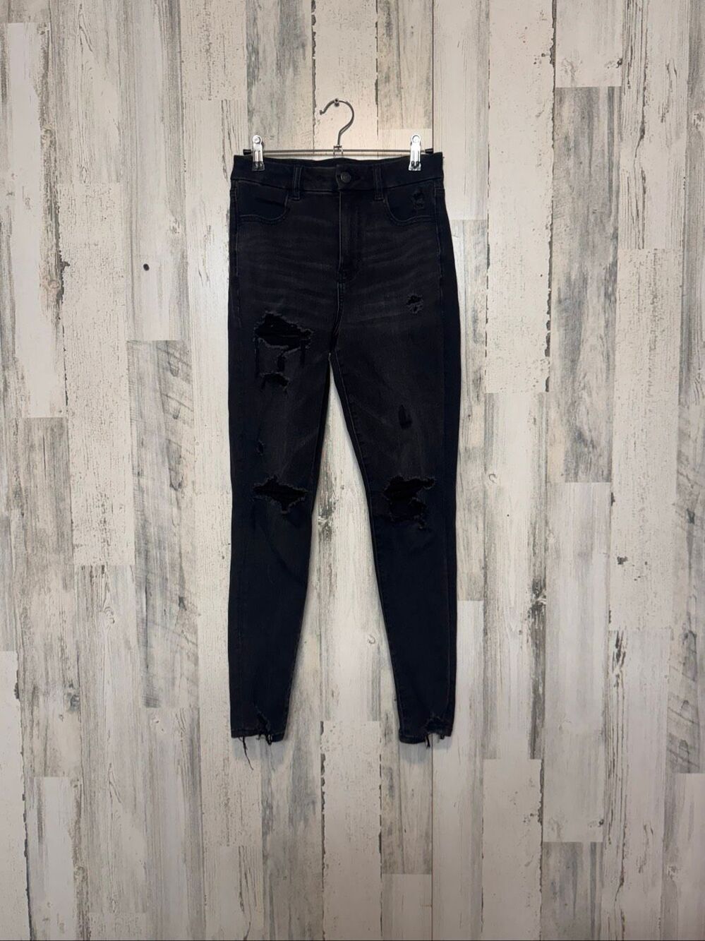 American Eagle The Dream Jean Curvy Super Hi-Rise Jegging Ripped Black Jeans 4 R